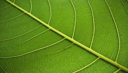 close up of vibrant green leaf showcasing intricate vein patterns and smooth texture