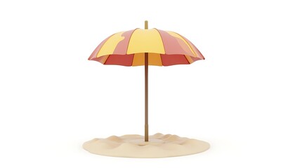 Obraz premium Beach Umbrella on Sand Isolated Against a White Background