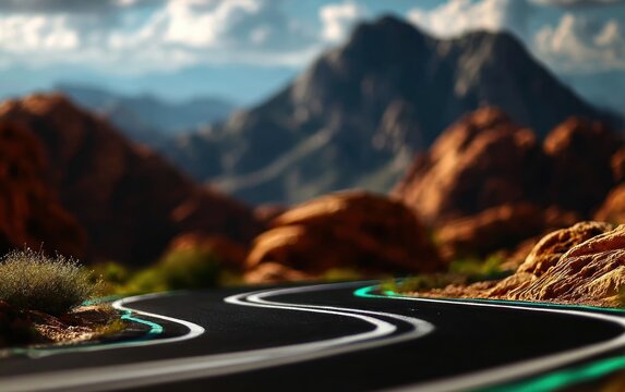 Winding road through red rock mountains