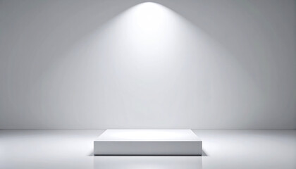 Obraz premium minimalistic display platform illuminated by soft light against light grey gradient wall