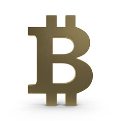 Golden Bitcoin Symbol Standing Upright Isolated on Transparent Background