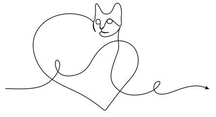 continuous one line art of a cat with curved and twisted lines. vector illustration with transparent background