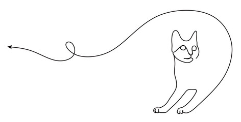 continuous one line art of a cat with curved and twisted lines. vector illustration with transparent background