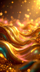 A mesmerizing abstract scene featuring flowing golden waves and shimmering lights.