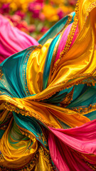 A vibrant display of colorful fabric draping elegantly.
