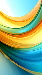 A vibrant abstract design featuring flowing lines in blue, yellow, and green hues.