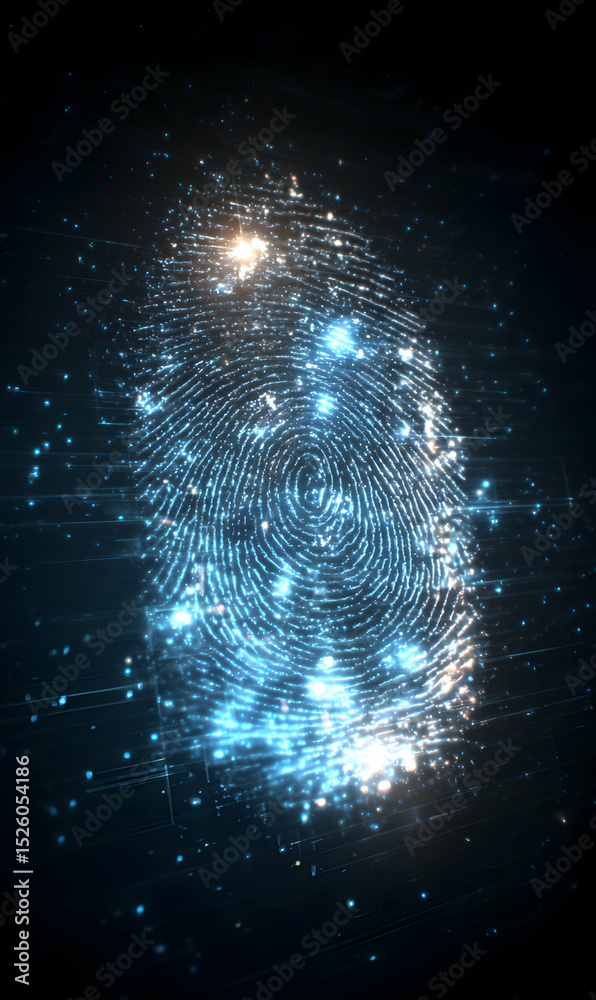 Poster digital fingerprint concept showcasing futuristic technology identity recognition and biometric auth