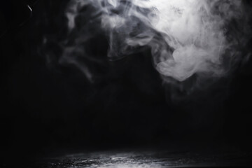 White clouds of vapor smoke are isolated on a black background. overlay