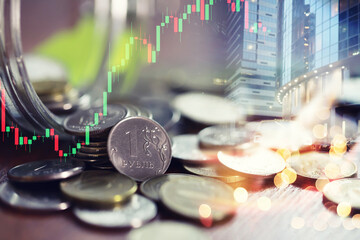 handful of Russian rubles in all directions
