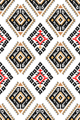 Ikat tribal India seamless geometric pattern with geometric elements