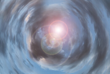 Tunnel from clouds background texture watercolor fairy-tale design unusual colorful