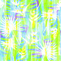 Summer watercolor absrtract tropical seamless washed pattern 