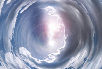 Tunnel from clouds background texture watercolor fairy-tale design unusual colorful