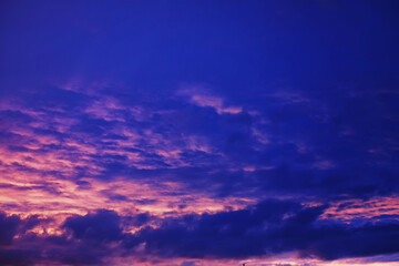 High clouds in the summer sky. Sky background. Meteorological observations of the sky.