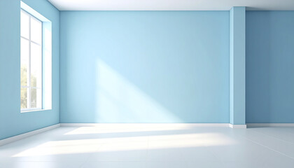 Fototapeta premium serene baby blue room with soft shadows and natural light streaming in