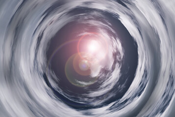 Tunnel from clouds background texture watercolor fairy-tale design unusual colorful