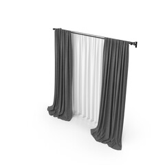 Blackout Curtains with Sheer White Drapes on Rod Isolated on Transparent Background
