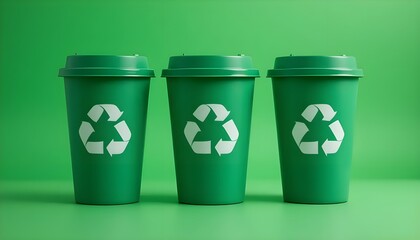 Three green recycling bins a symbol of our commitment to eco conscious living standing tall against matching green