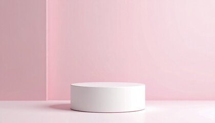 soft pastel pink seamless backdrop with white circular pedestal, creating serene display
