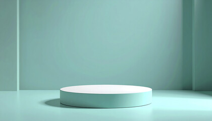 Minimal turquoise scene with floating product display in gentle ambiance