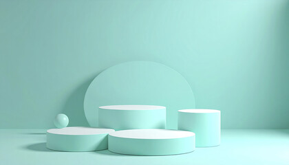 Minimalist soft turquoise scene with geometric shapes and gentle ambiance