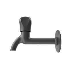 Black Wall-Mounted Water Tap Isolated on Transparent Background