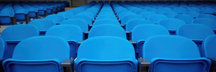 Fototapeta premium Rows of vibrant blue stadium seats, ready for the event , bright, perspective, gathering