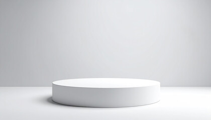 minimalistic white scene featuring circular platform smooth surface, ideal for product display