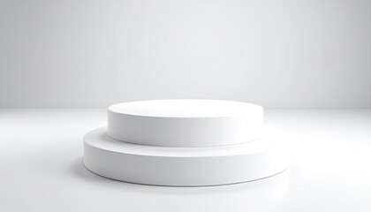 minimalistic white display podium with smooth surfaces and soft lighting creates serene