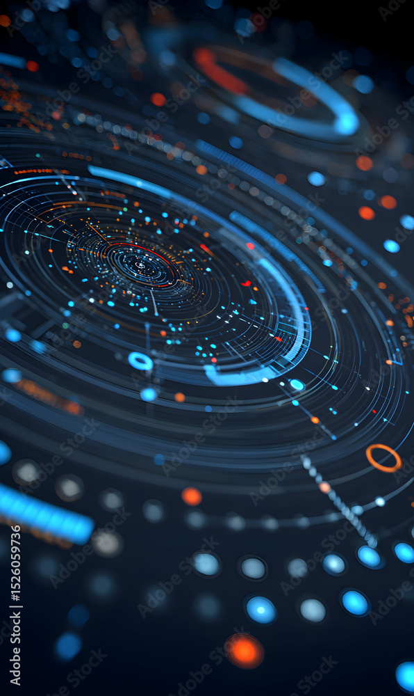 Poster abstract technology background showcasing intricate digital patterns and futuristic circular data vi