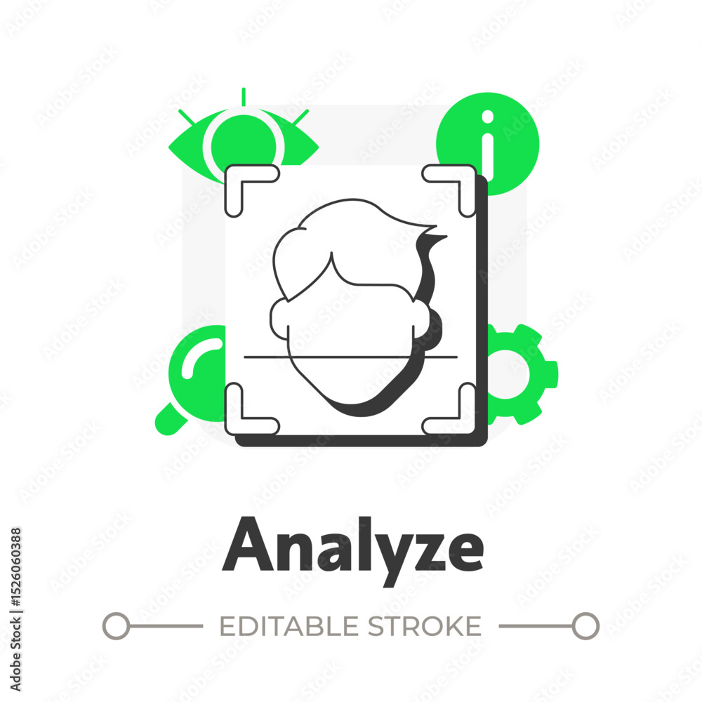 Poster analyze events flat outline concept icon. physical security ecosystem. evaluating data from detectio