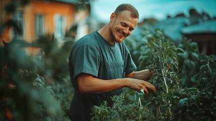 urban farmer harvesting fresh vegetables from a rooftop garden: embrace sustainable agriculture and a green city lifestyle – perfect poster for inspiring sustainable living spaces!