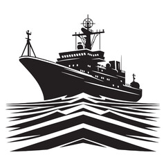 Obraz premium Silent Sea Ship silhouette on the horizon – Ship illustration – Minimalist Ship vector – Vehicle silhouette