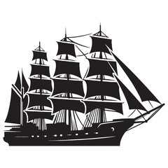Ship silhouette with bold sails and strong frame – Ship illustration – Minimalist Ship vector – Vehicle silhouette

