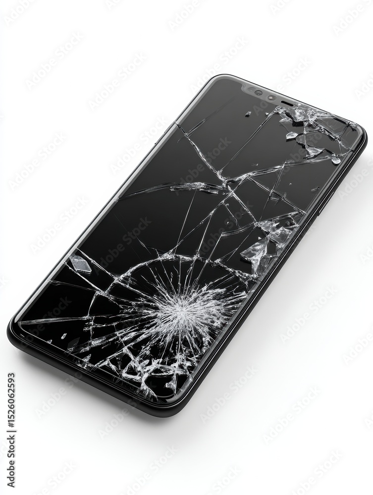 Aufkleber smartphone with broken glass and error popup displayed, minimal details visible on the left side