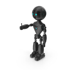 Black Humanoid Robot with Glowing Eyes Giving Thumbs Up Isolated on Transparent Background