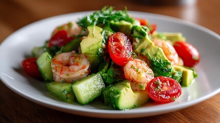 Fresh Shrimp Salad with Avocado, Cucumber, and Cherry Tomatoes