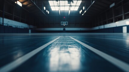 Fototapeta premium A basketball court with a focus on the three-point line, indoor setting with artificial lighting, Urban style