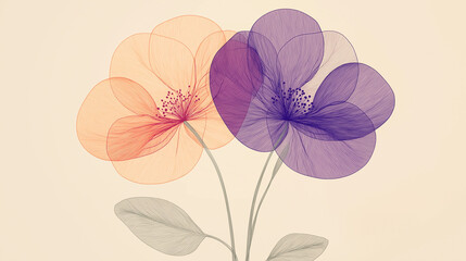 A striking digital artwork featuring a stylized spring flower with geometric blue petals and green stems on a textured background