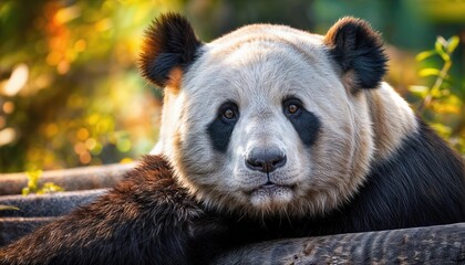 Adorable Giant Panda Playfully Exploring a Lush, Verdant Bamboo Forest, Embracing the Serene Peacefulness and Gentle Majesty of Natures Tranquil Sanctuary.