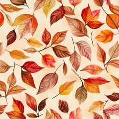 Obraz premium Watercolor autumn leaves on a beige background