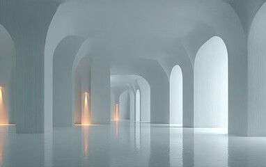 3D rendering minimalist architectural abstract interior, white empty room columns with soft light shadows, high-quality background for design.