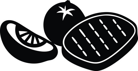grilled halloumi tomatoes and avocado silhouette vector