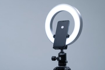 Smartphone using ring light on stand