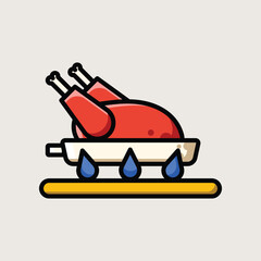 Frying Two Chicken Drumsticks on Pan Over Gas Burner in Colorful Kitchen Icon Style
