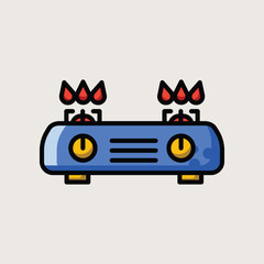 Two-Burner Gas Stove for Home Cooking in Bright Flat Vector Kitchen Icon Style