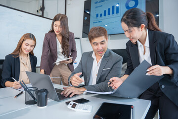 Laptop, Teamwork and Businessman in Meeting to Plan, New Project, Collaboration in Office