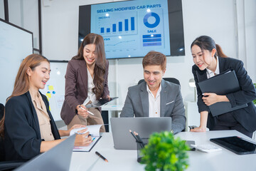 Laptop, Teamwork and Businessman in Meeting to Plan, New Project, Collaboration in Office