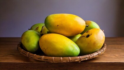 golden yellow mango fruit on the table ready to eat