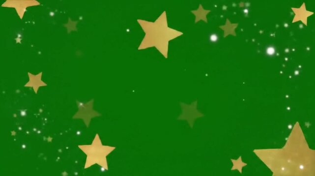 seamless looping video animation of shining stars on a pure green chroma key background (#00FF00). Multiple small, white or golden stars twinkle and sparkle with glowing effects
